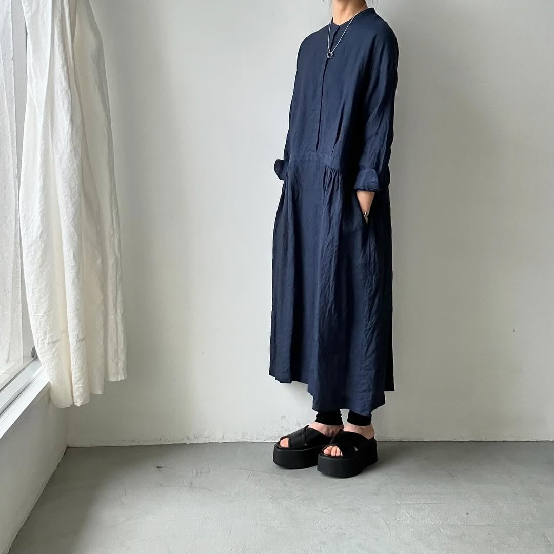 atelier naruse リネンシャツワンピース ネイビー
