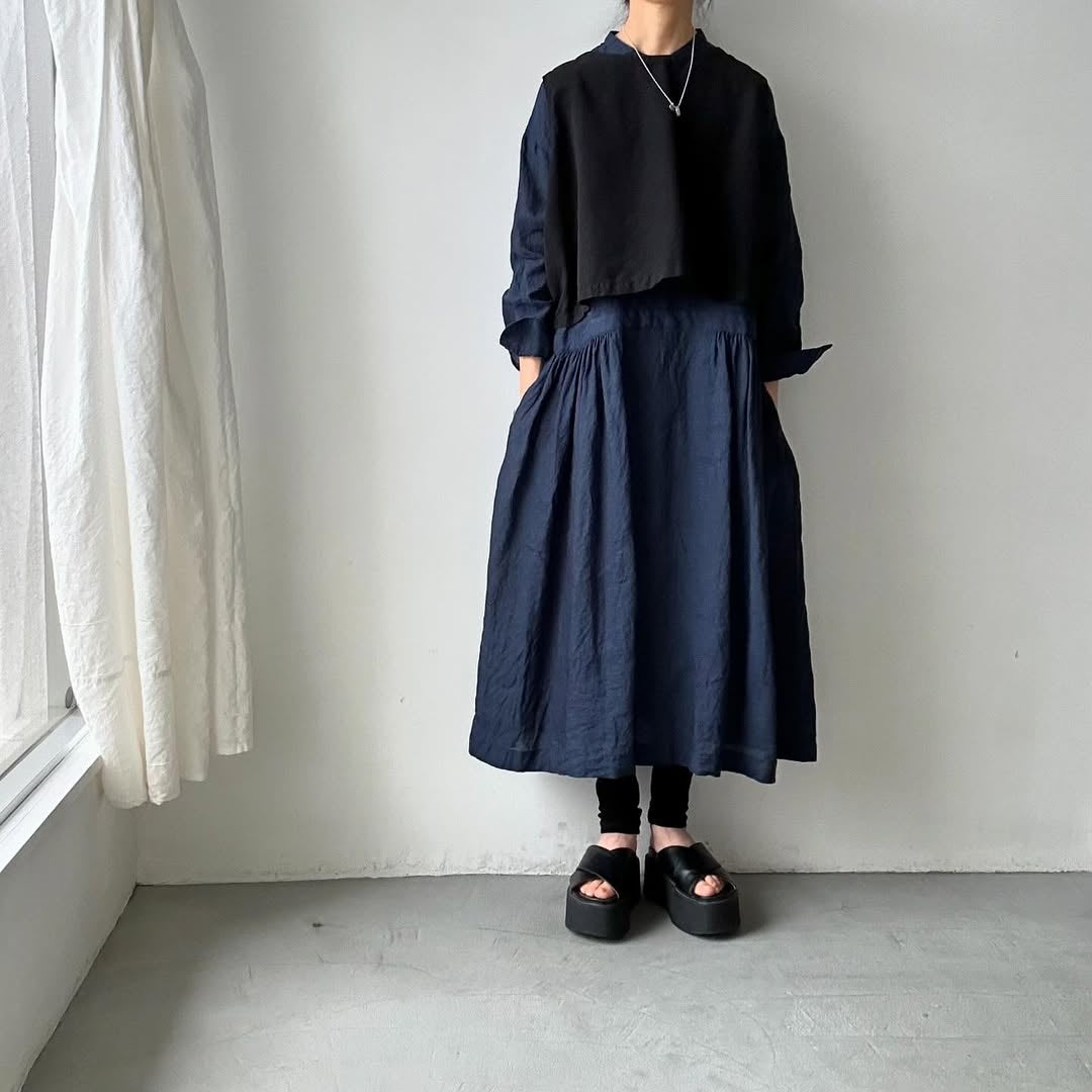 atelier naruse リネンシャツワンピース ネイビー