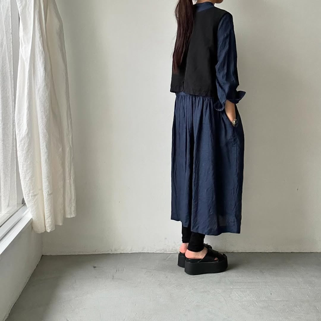 atelier naruse リネンシャツワンピース ネイビー