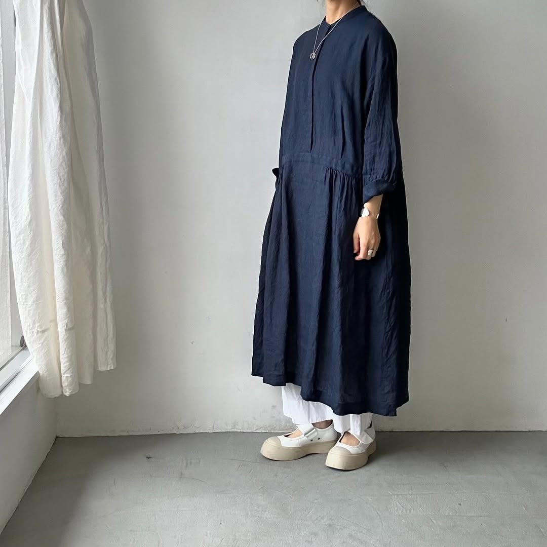 atelier naruse リネンシャツワンピース ネイビー