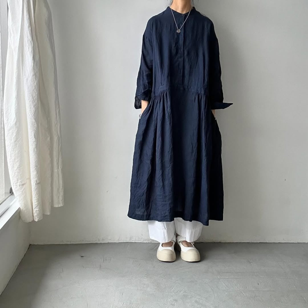 atelier naruse リネンシャツワンピース ネイビー