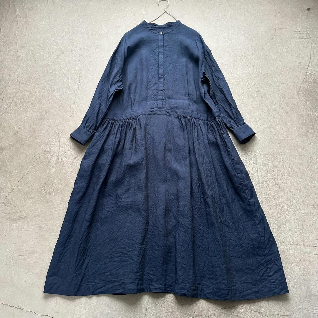 atelier naruse リネンシャツワンピース ネイビー