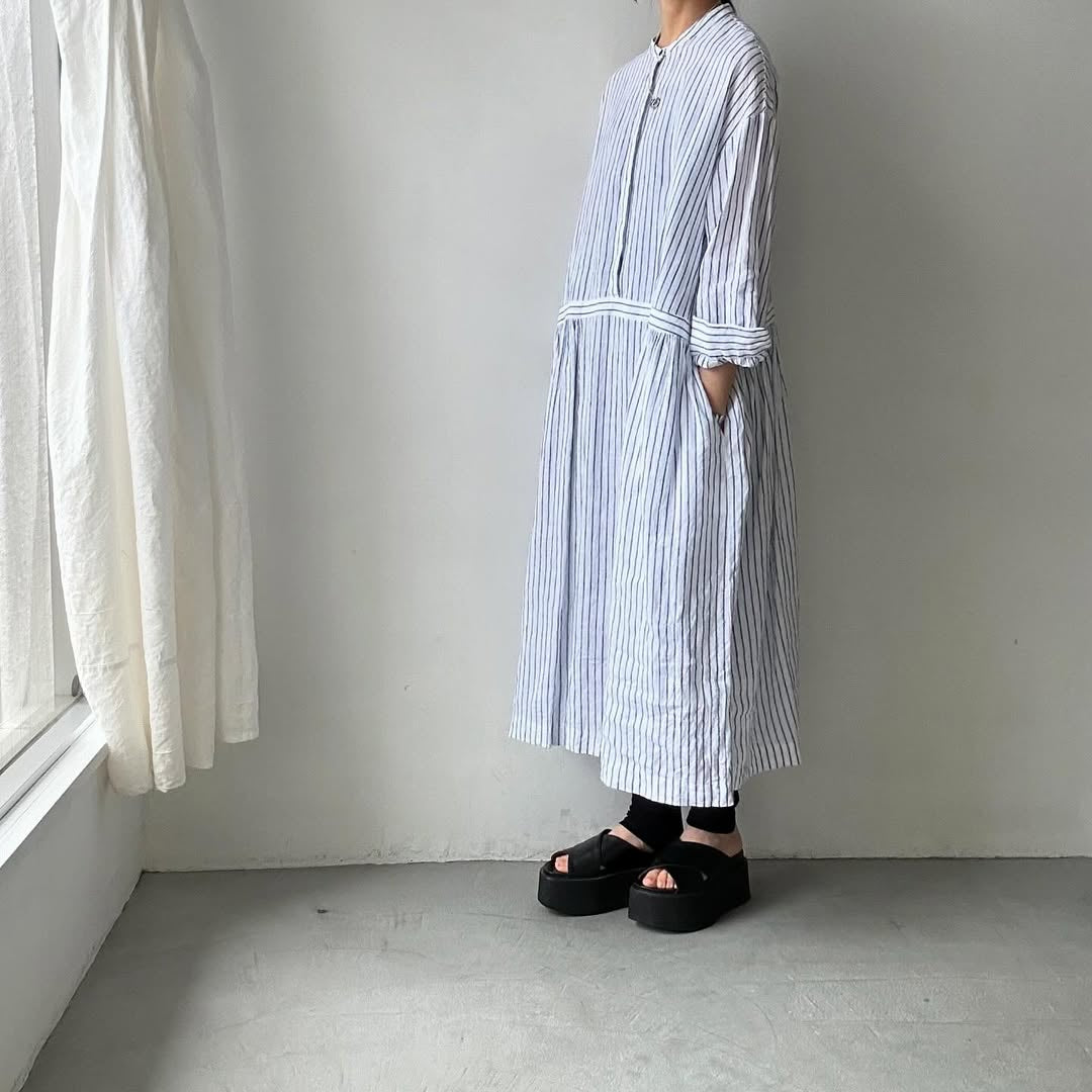 atelier naruse リネンシャツワンピース ストライプ