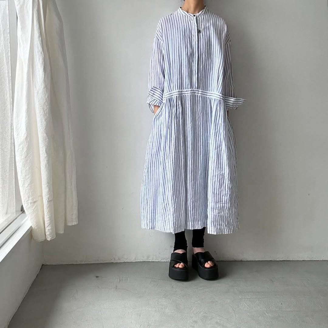 atelier naruse リネンシャツワンピース ストライプ