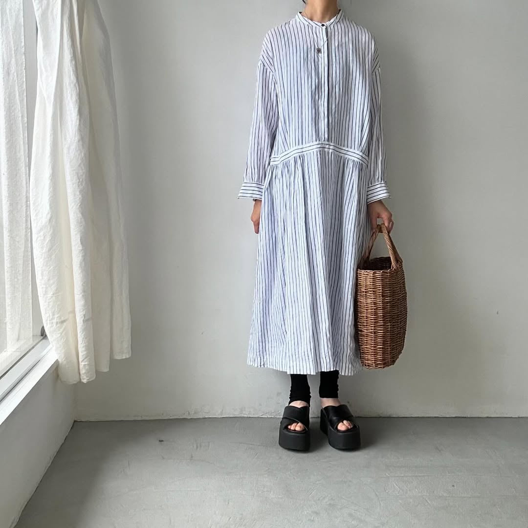 atelier naruse リネンシャツワンピース ストライプ