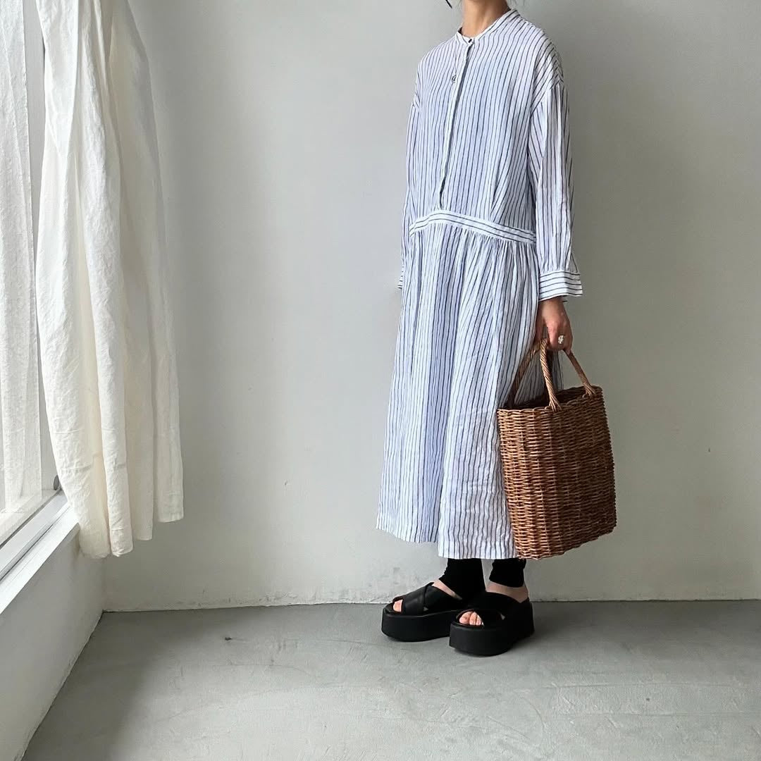 atelier naruse リネンシャツワンピース ストライプ