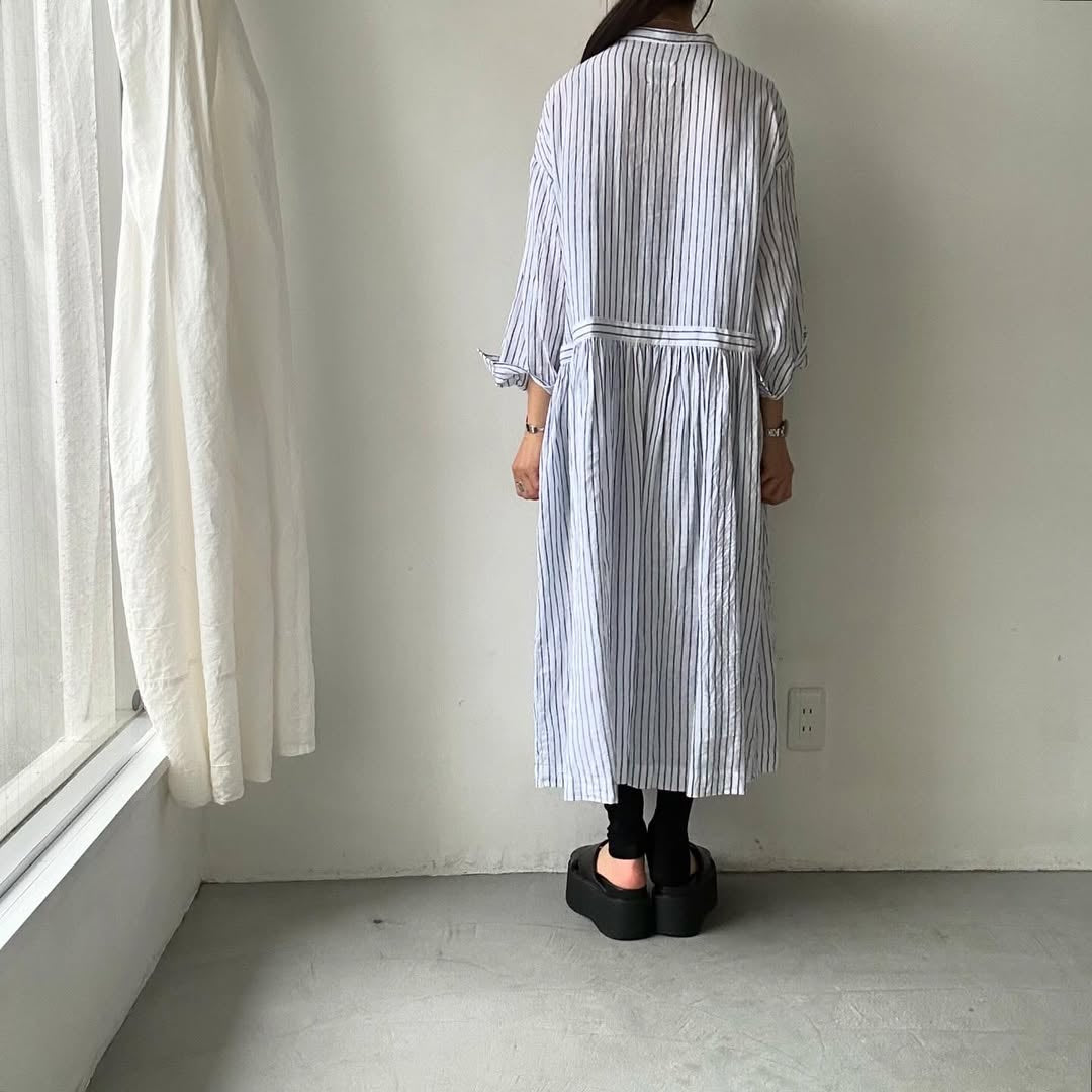 atelier naruse リネンシャツワンピース ストライプ