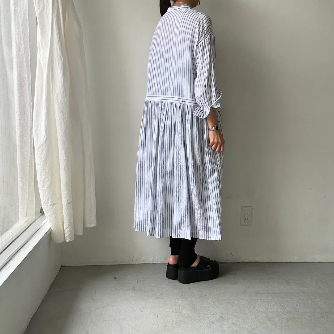 atelier naruse リネンシャツワンピース ストライプ