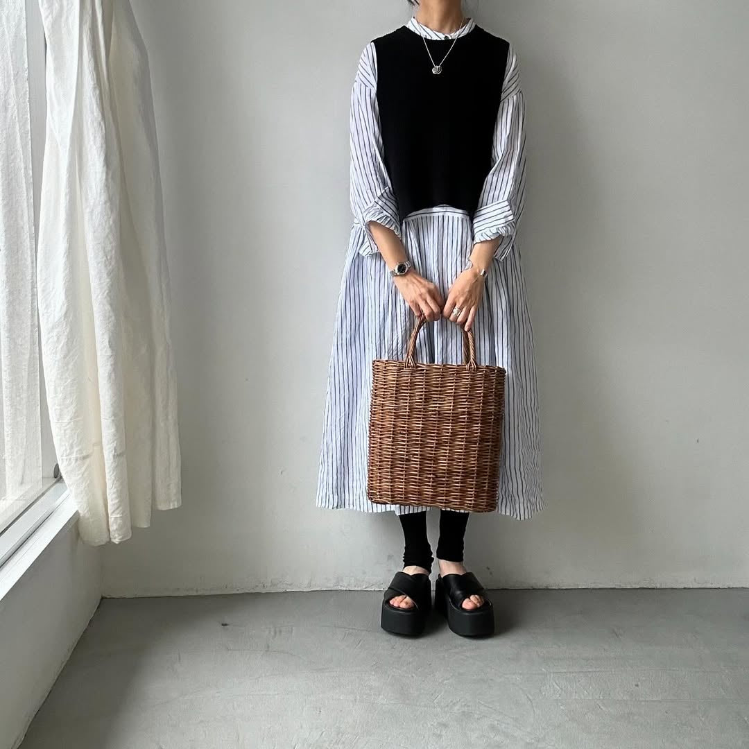atelier naruse リネンシャツワンピース ストライプ