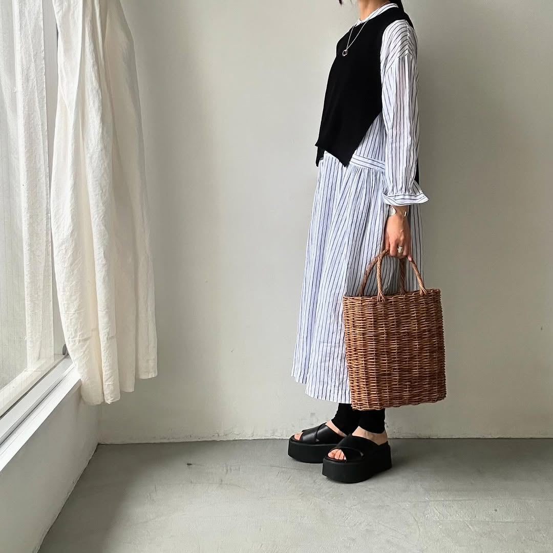 atelier naruse リネンシャツワンピース ストライプ