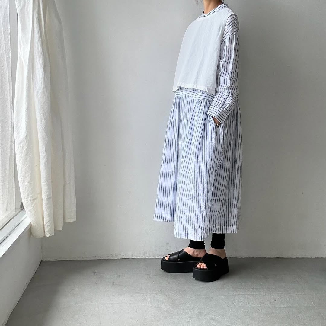 atelier naruse リネンシャツワンピース ストライプ