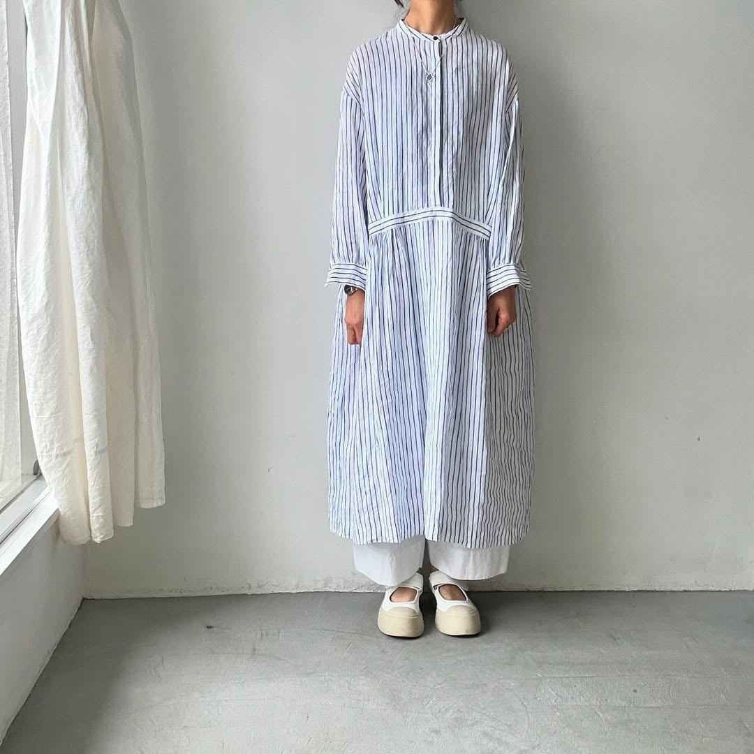 atelier naruse リネンシャツワンピース ストライプ