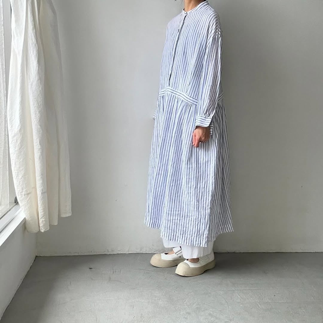 atelier naruse リネンシャツワンピース ストライプ