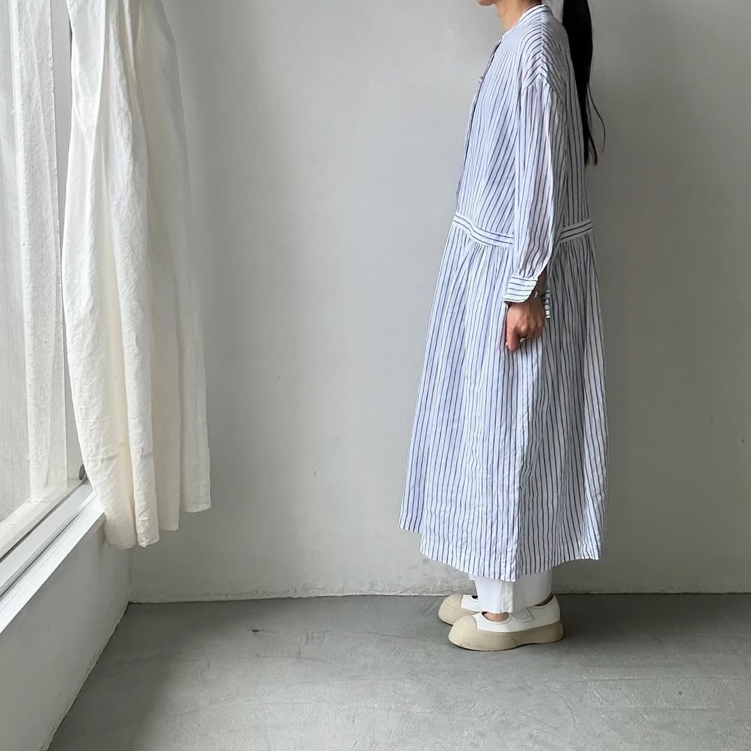 atelier naruse リネンシャツワンピース ストライプ