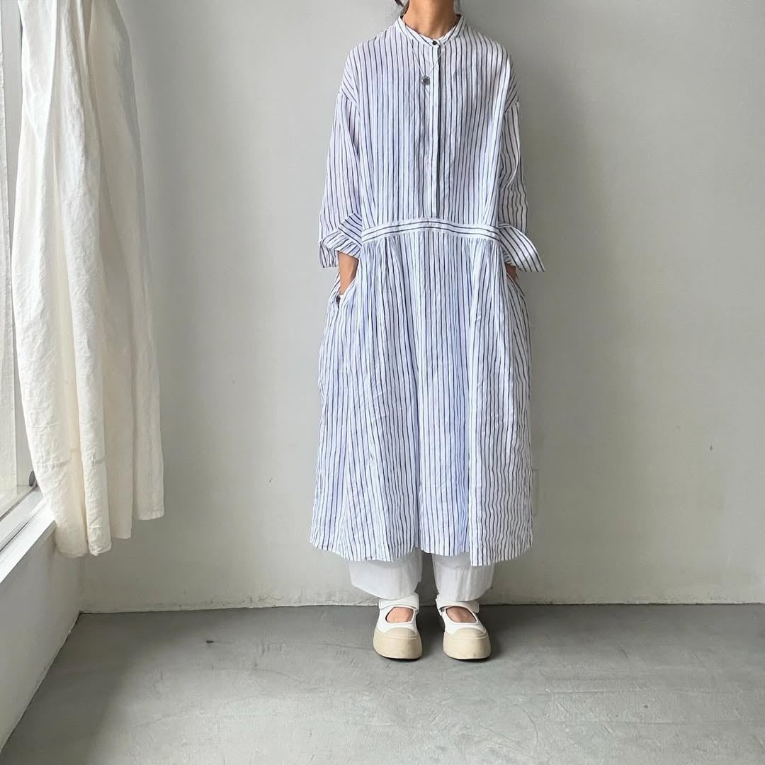 atelier naruse リネンシャツワンピース ストライプ