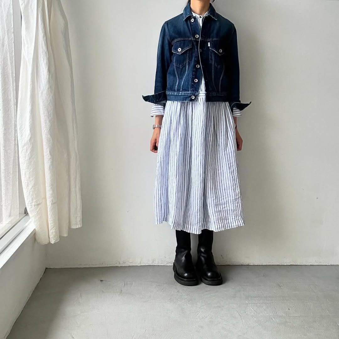 atelier naruse リネンシャツワンピース ストライプ