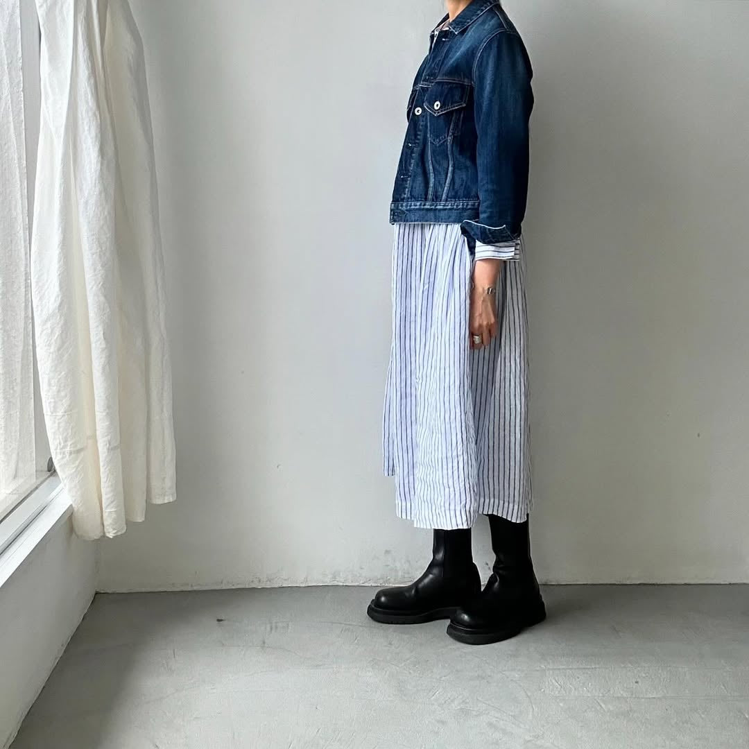 atelier naruse リネンシャツワンピース ストライプ