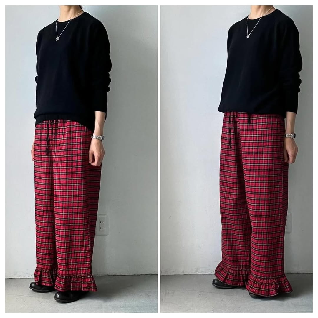 ayanoguchiaya タータンチェックコットンフリルパンツ