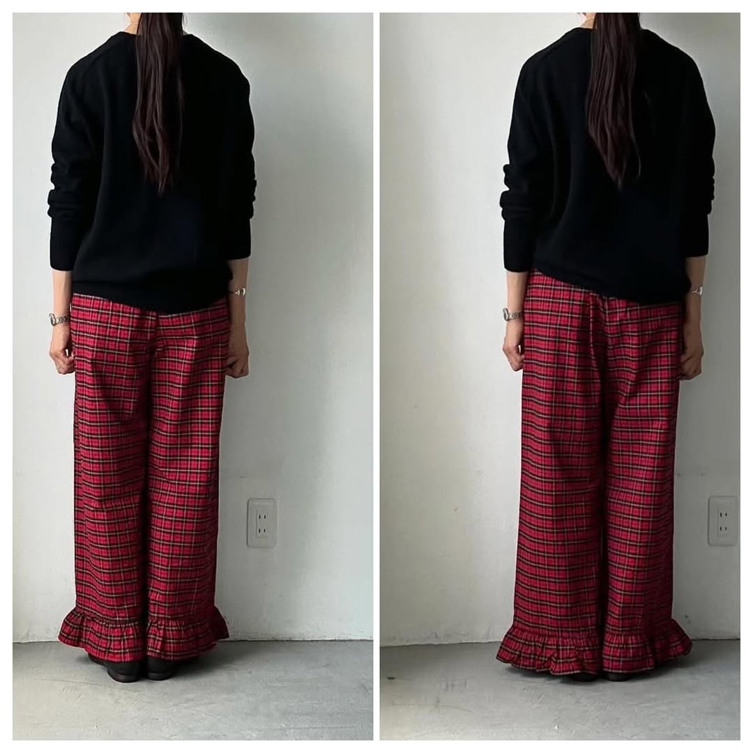 ayanoguchiaya タータンチェックコットンフリルパンツ