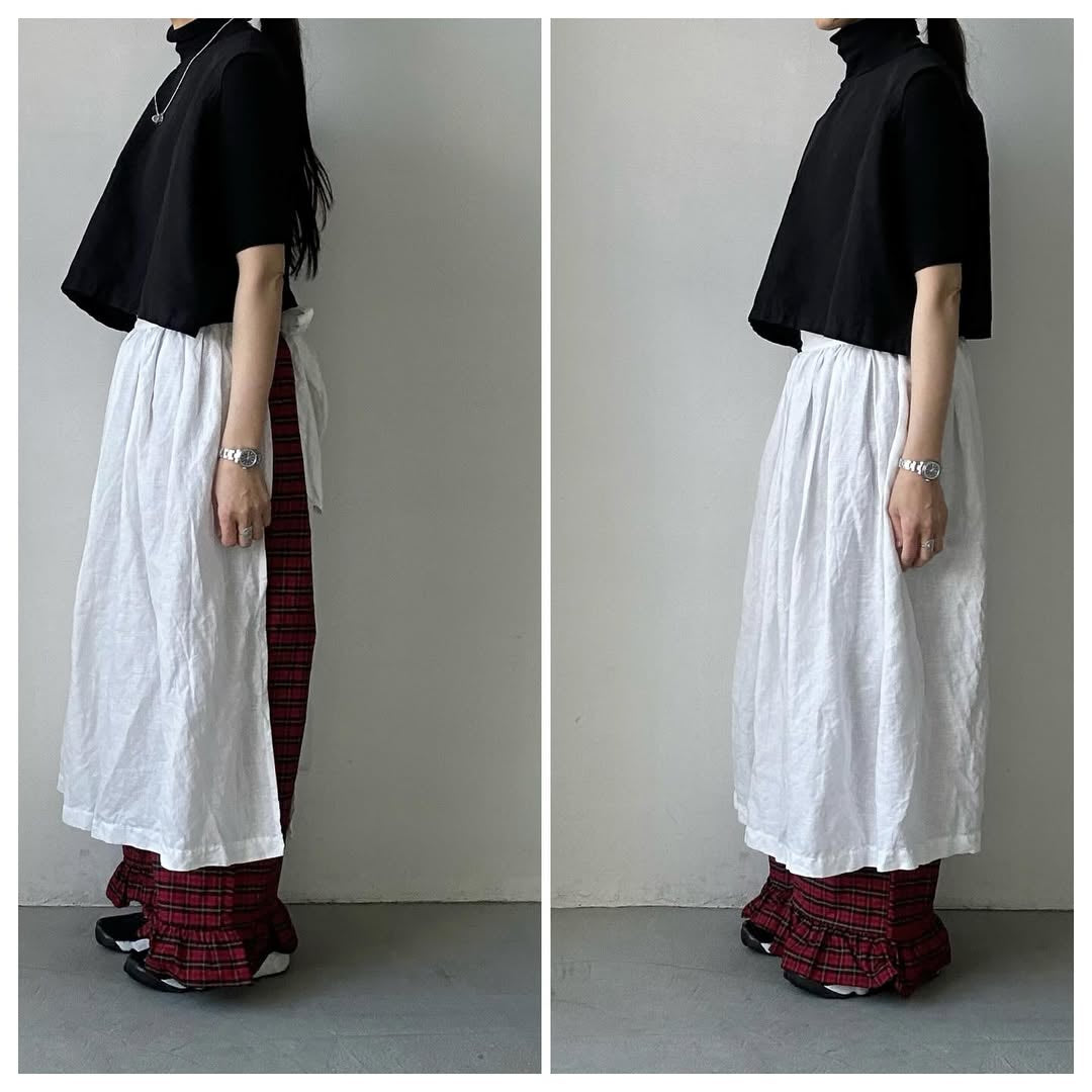 ayanoguchiaya タータンチェックコットンフリルパンツ