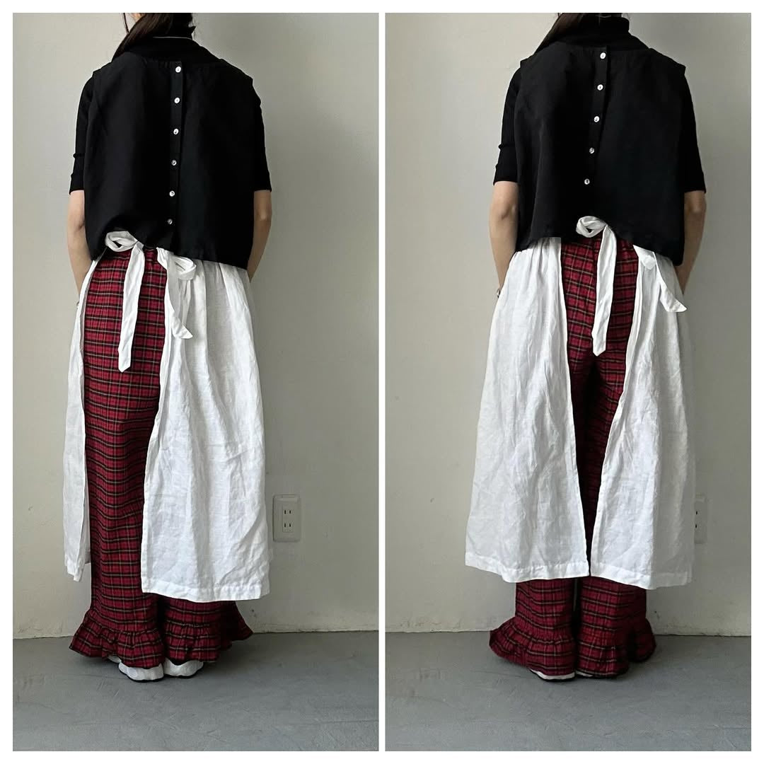 ayanoguchiaya タータンチェックコットンフリルパンツ