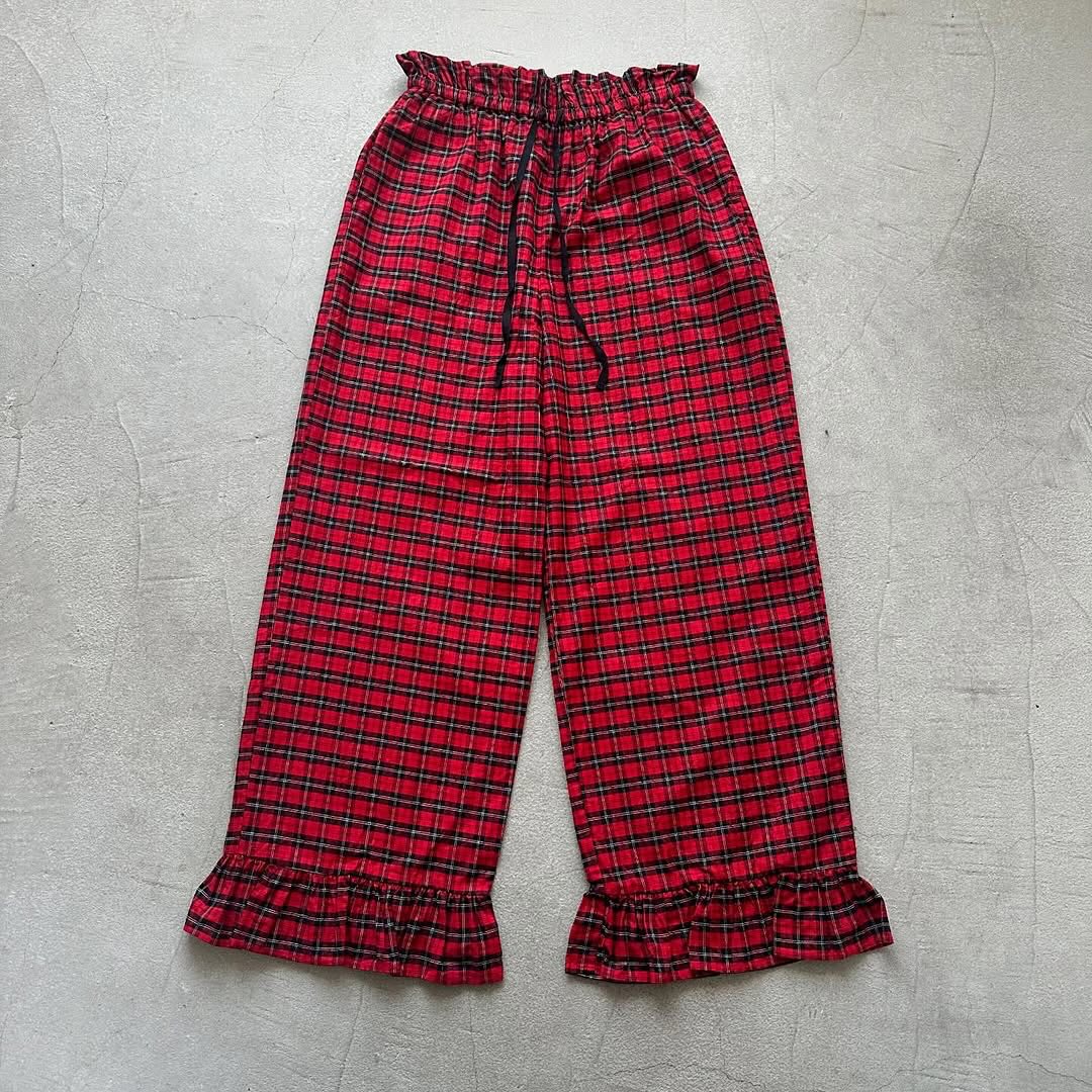 ayanoguchiaya タータンチェックコットンフリルパンツ