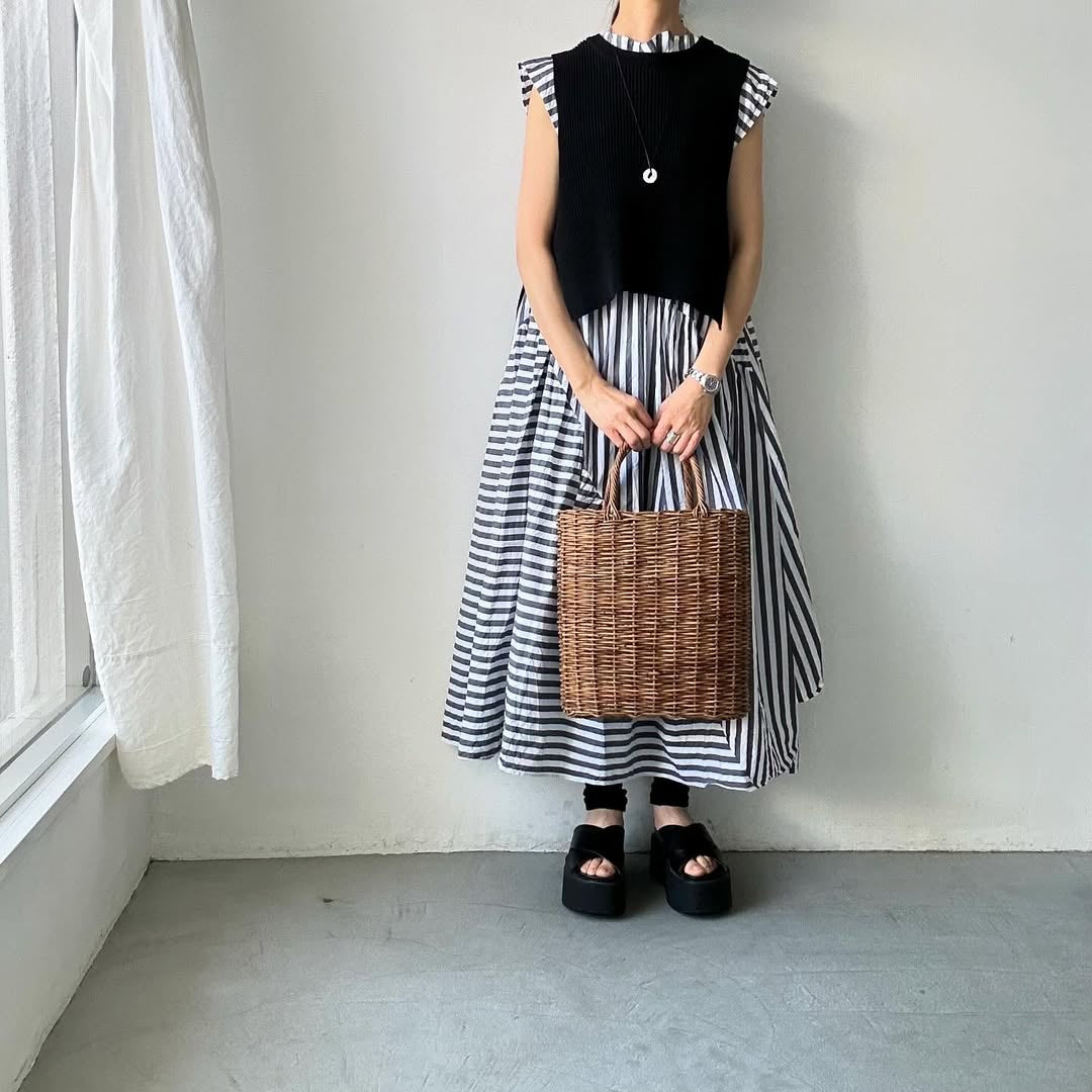 ayanoguchiaya ストライプコットンドレス