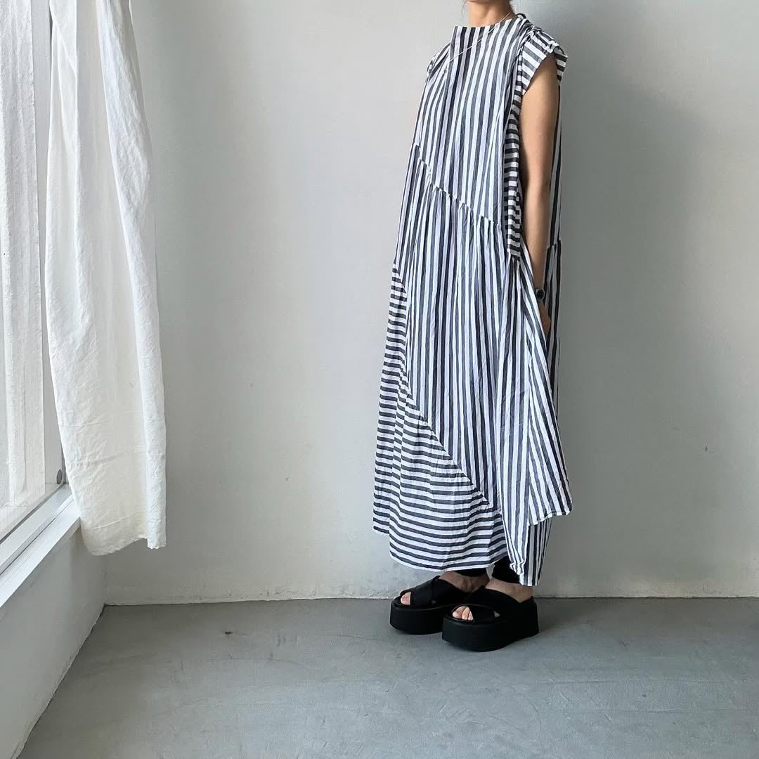 ayanoguchiaya ストライプコットンドレス