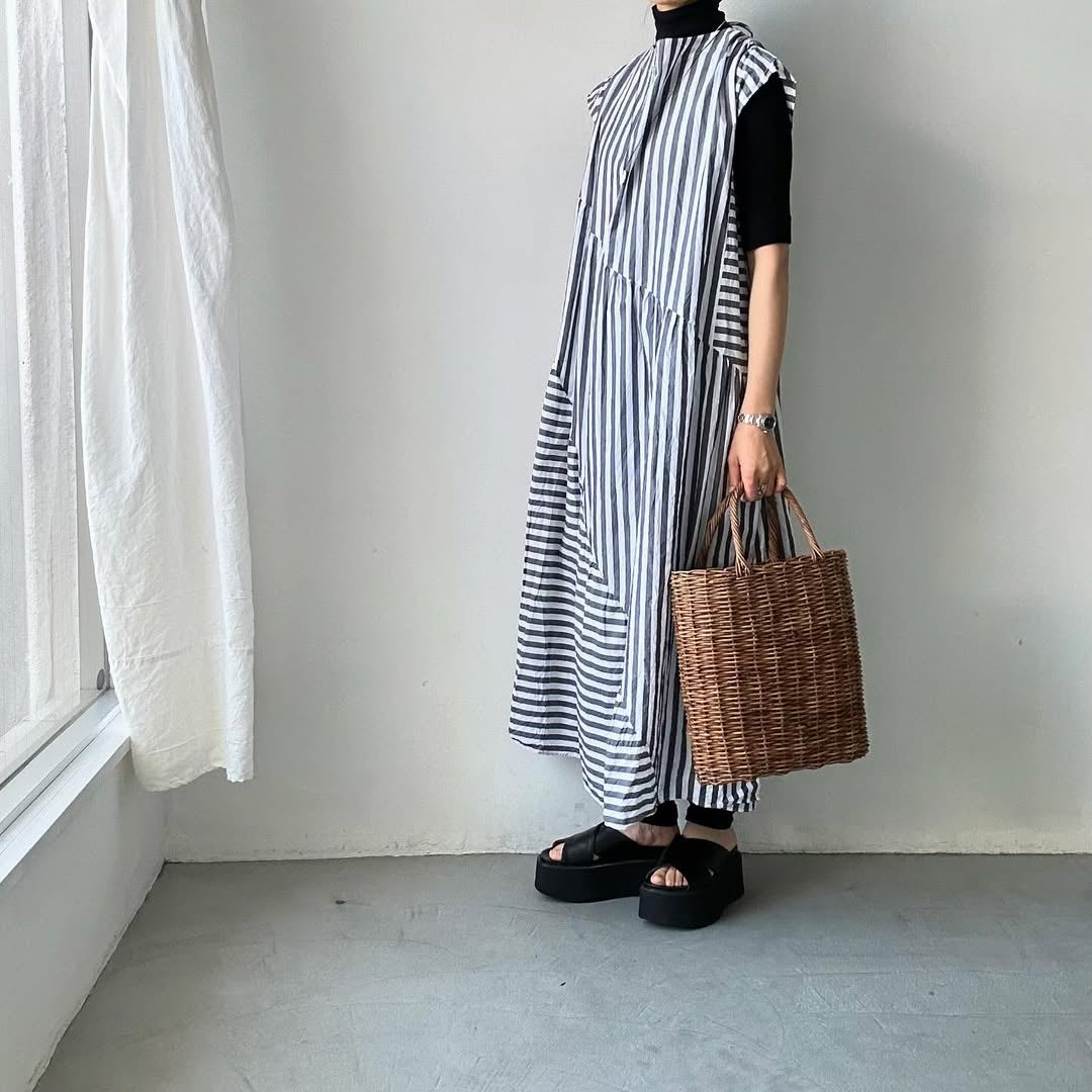 ayanoguchiaya ストライプコットンドレス