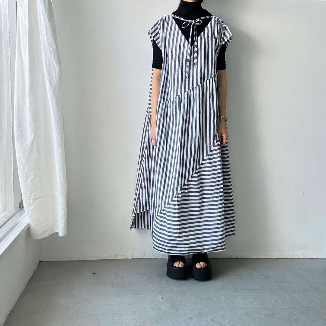 ayanoguchiaya ストライプコットンドレス