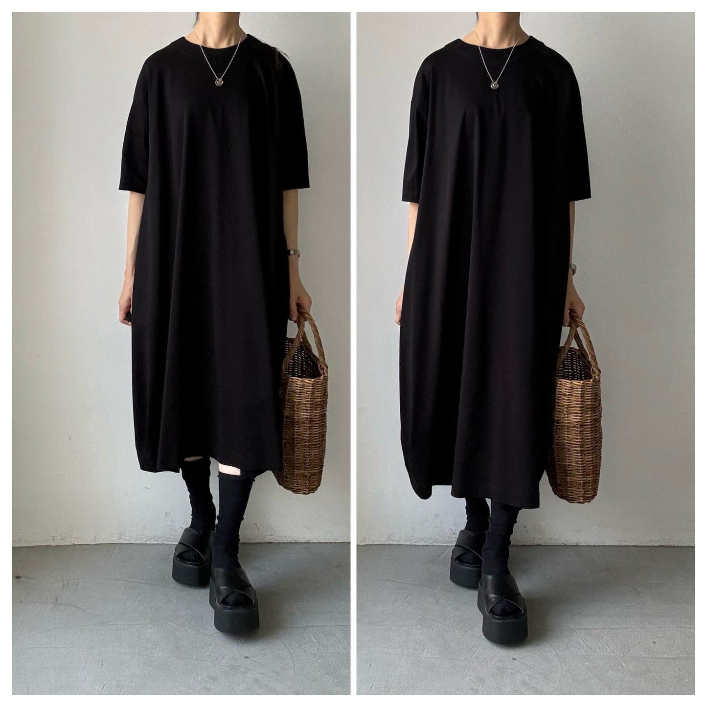 atelier naruse  コットンカットソーコクーンワンピース　ブラック