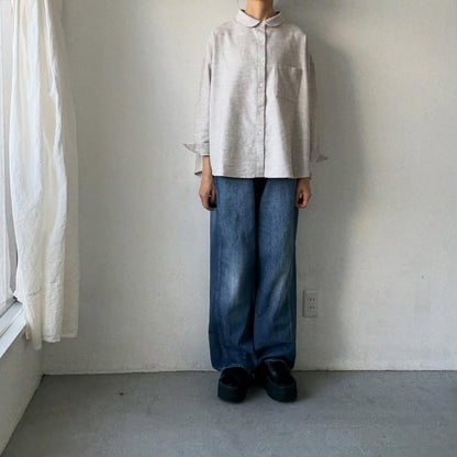 Linenya  コットンヤク丸襟長袖ブラウス　ベージュ