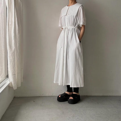 MAGALI 天日干しコットンスクエアカラーワンピース　ホワイト