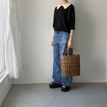 atelier naruse  コットンクロシェカラーニット　ブラック