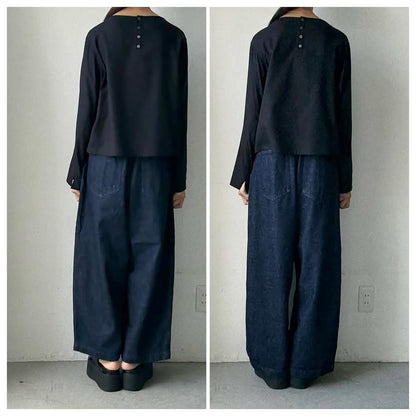 atelier naruse  コットンデニムタックパンツ　インディゴ