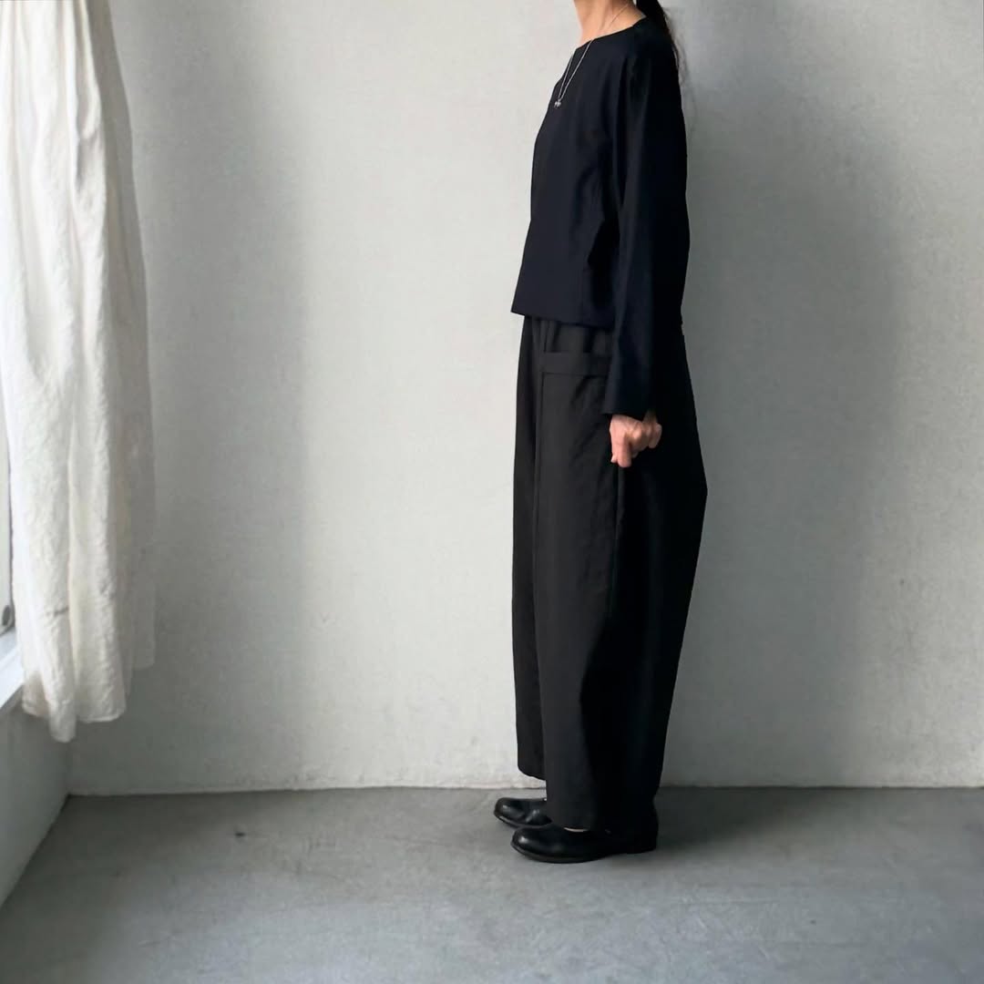 MAGALI コットンリネンアンティークキャンバスフラップパンツ　ブラック
