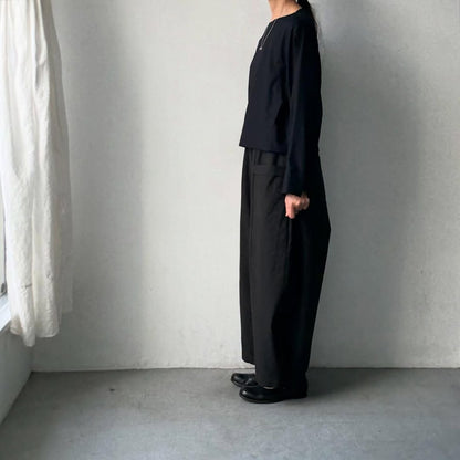 MAGALI コットンリネンアンティークキャンバスフラップパンツ　ブラック