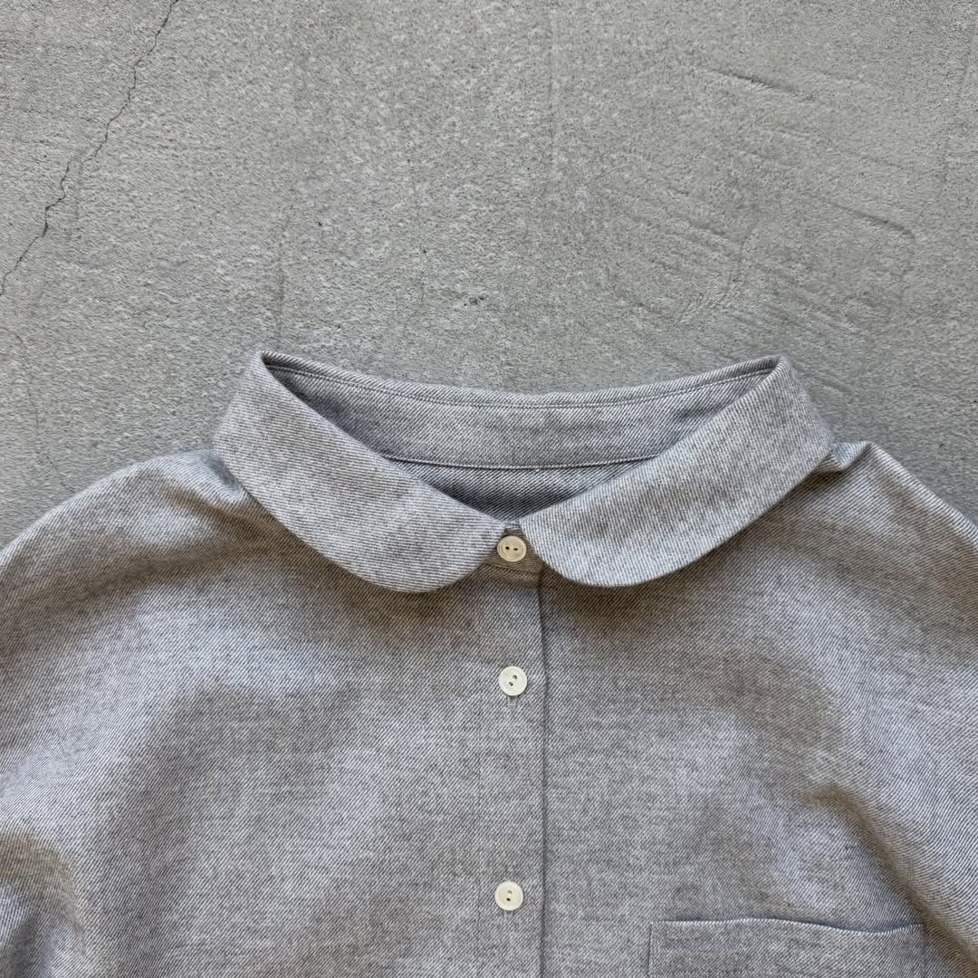Linenya  コットンヤク丸襟長袖ブラウス　グレー