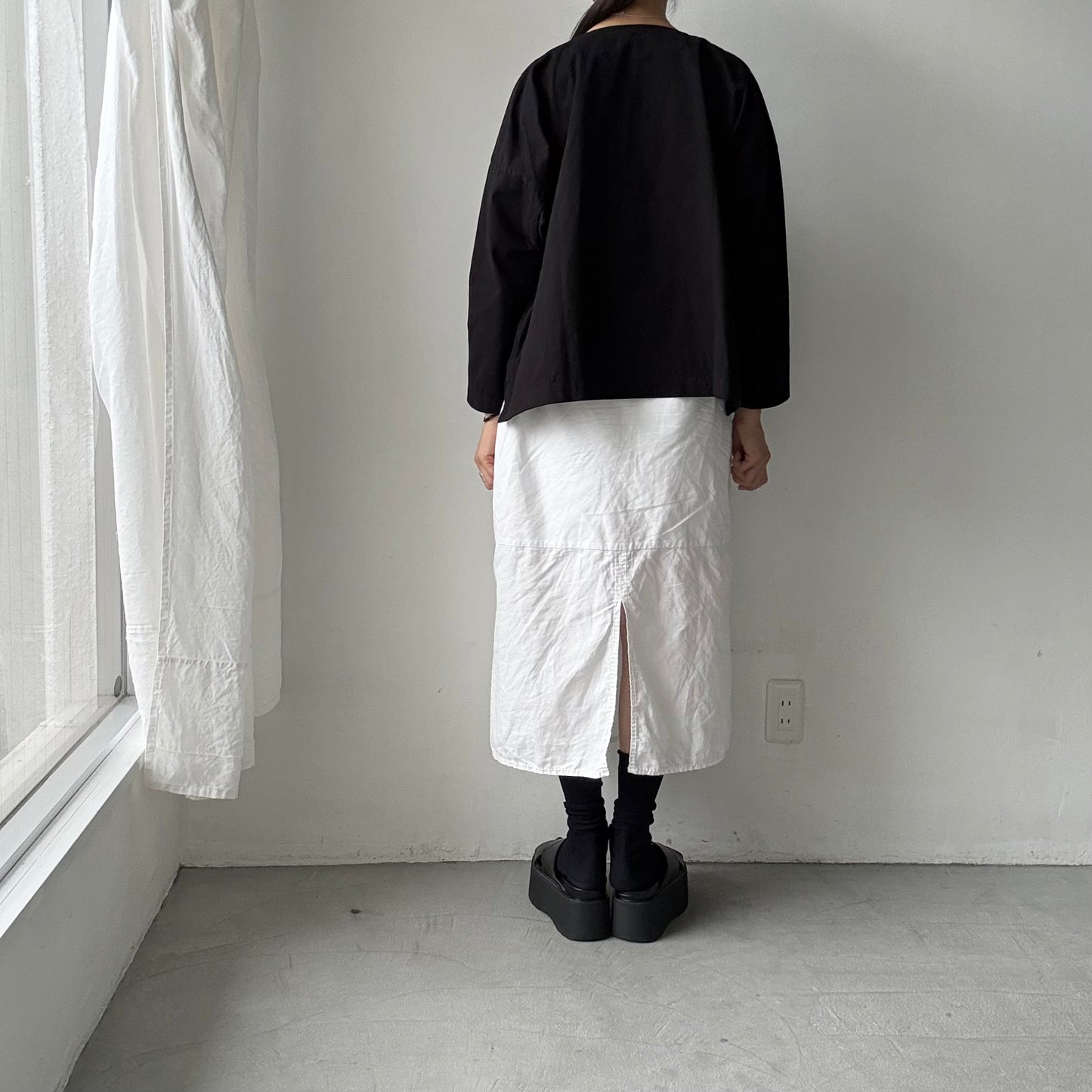 jujudhau デッドストックコットンダブルボタンシャツ　ブラック