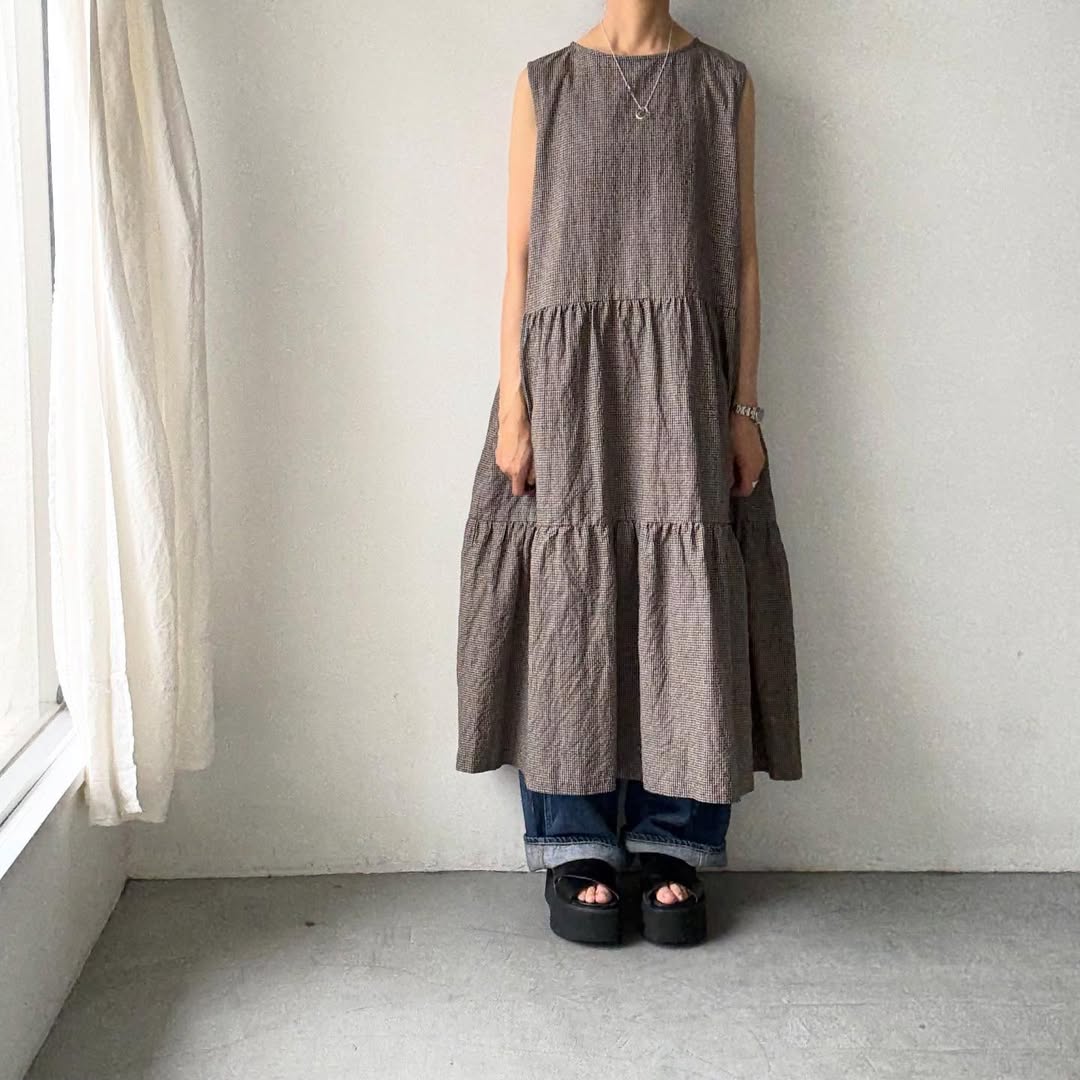 Linenya  ティアードワンピース　チェック