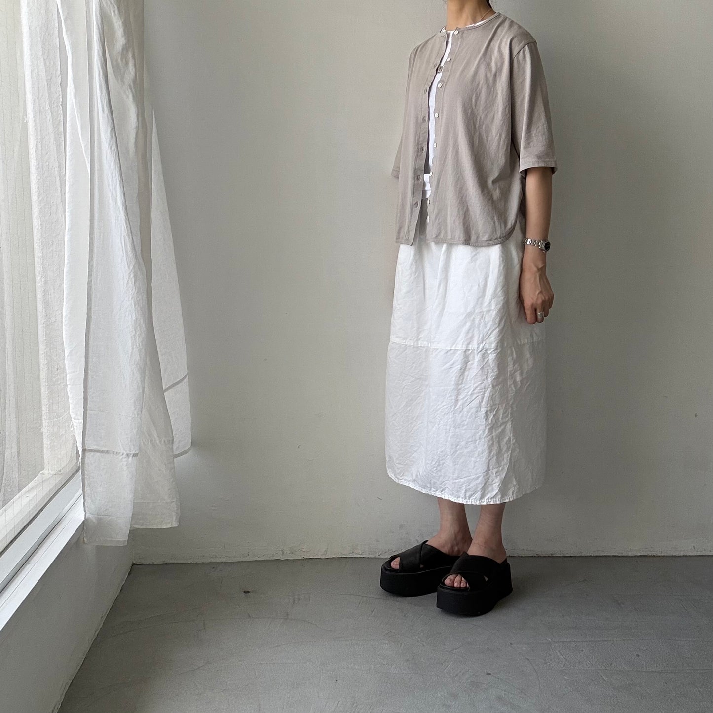 homspun 天竺5分袖カーディガン　ライトグレー