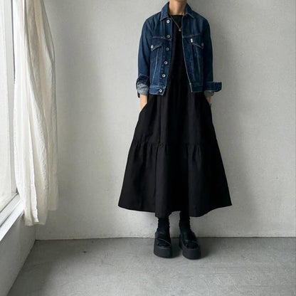 🟡週明け入荷分予約受付中🟡Linenya  ティアードワンピース　ブラック