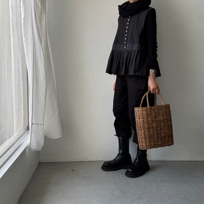 MAGALI   コットンリネンピンチェックペザントジレ