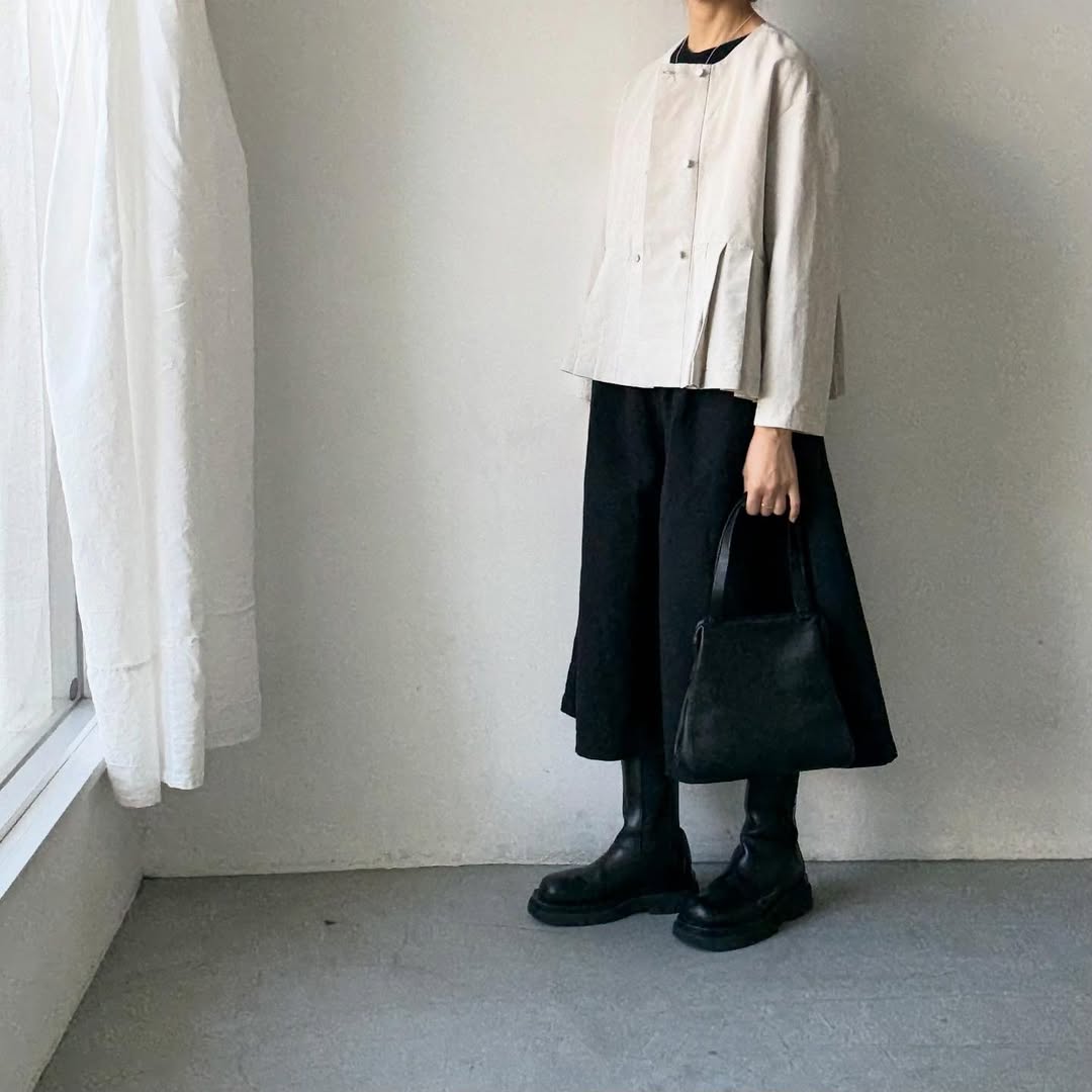 MAGALI ハイカウントコットンリネンコクーンパンツ　ブラック