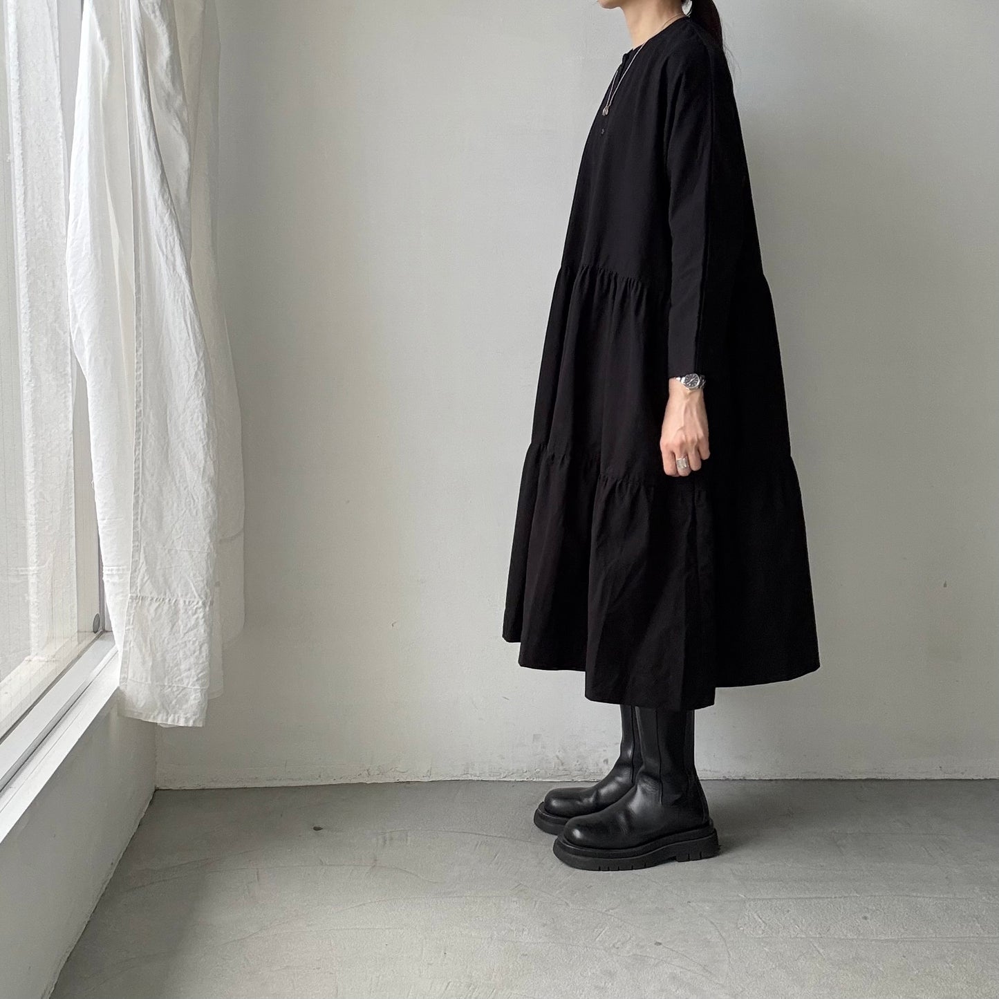 jujudhau デッドストックコットンティアードドレス　ブラック