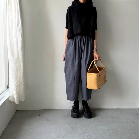 homspun パルキーシーチングコットンギャザーパンツ　グレー