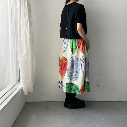 ayanoguchiaya　アートワークプリントタックワイドスカート