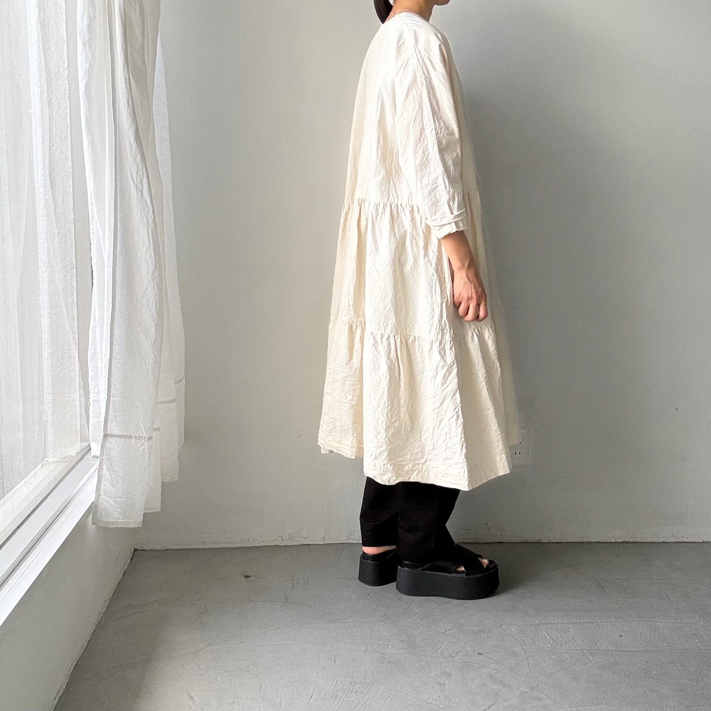 jujudhau デッドストックコットンティアードドレス　ナチュラル(ネップ)