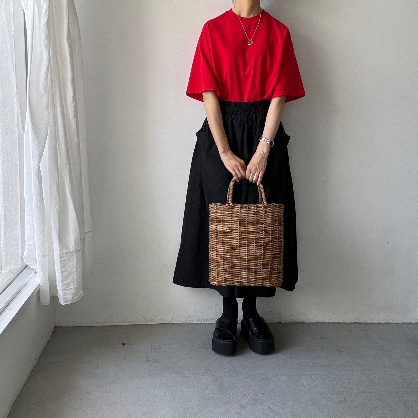 atelier naruse  コットン5分袖カットソー　レッド