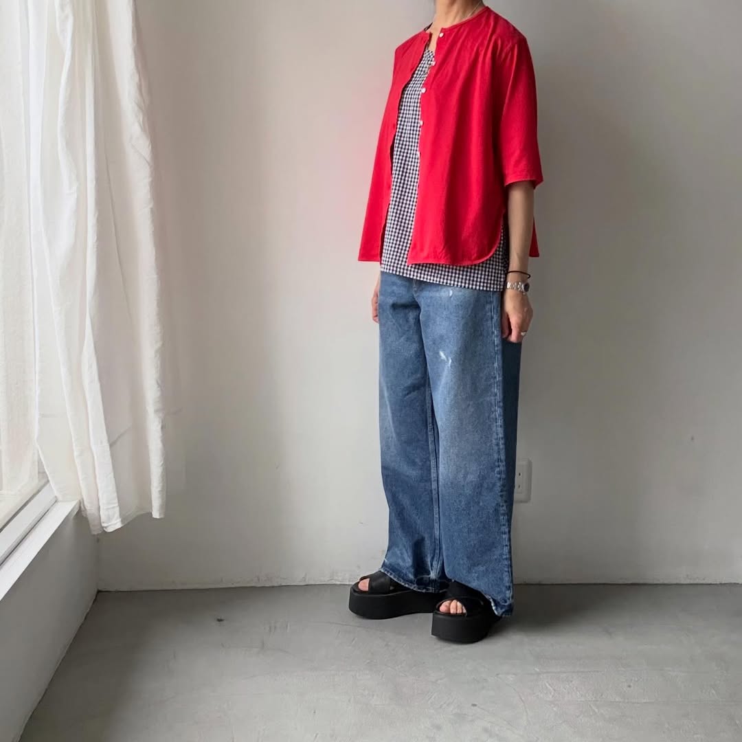 homspun  天竺5分袖カーディガン
レッド